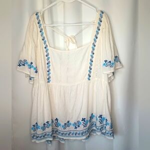 Old Navy Cottagecore Peasant Top XXL Tall Floral Embroidered Smock Boho NWT